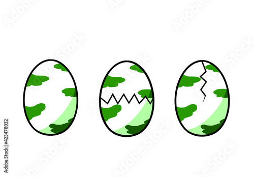 Green egg and cracked egg