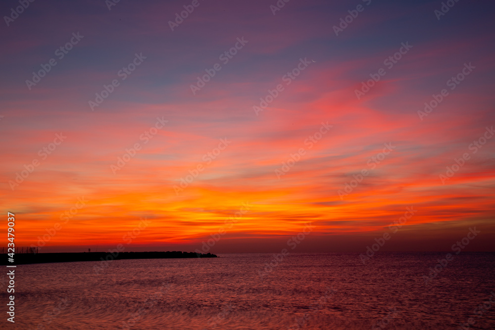 red sky over the sea