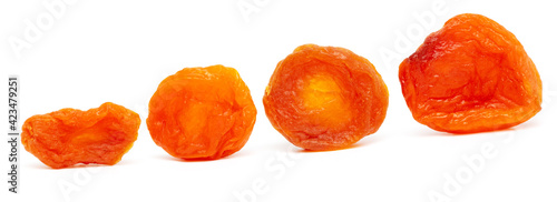 Dried apricots isolated on a white background.