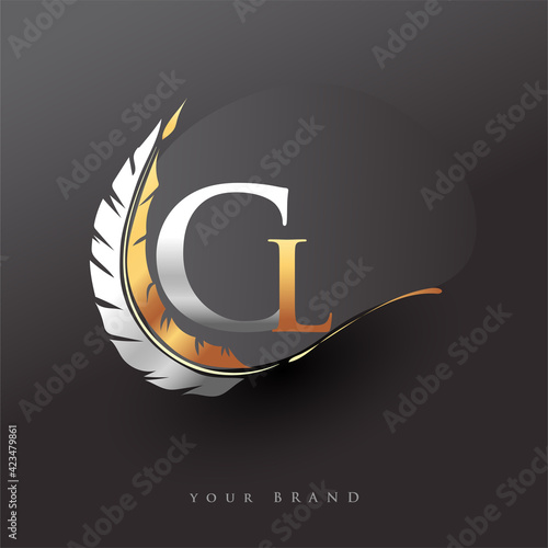 Initial letter CL logo with Feather Gold And Silver Color, Simple and Clean Design For Company Name. Vector Logo for Business and Company.
