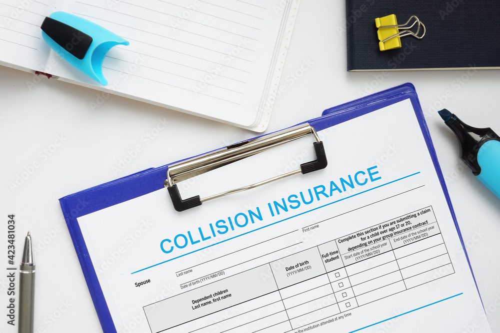 Financial concept about COLLISION INSURANCE with phrase on the bank form Financial concept about COLLISION INSURANCE with phrase on the bank form
