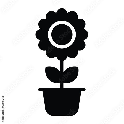 sun flower  bloom Silhouette  Black Glyph icon.