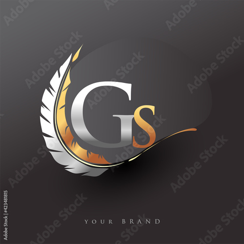 Initial letter GS logo with Feather Gold And Silver Color, Simple and Clean Design For Company Name. Vector Logo for Business and Company.