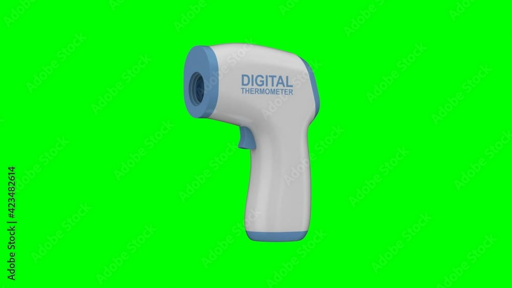 digital non-contact infrared thermometer on green background. Isolated 3D render digital non-contact infrared thermometer on green background. Isolated 3D render