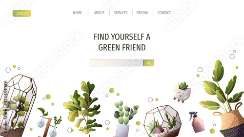 Collection of houseplants. Florarium, home garden, greenhouse, gardening, plant lover concept. Vector illustration for poster, banner, website.