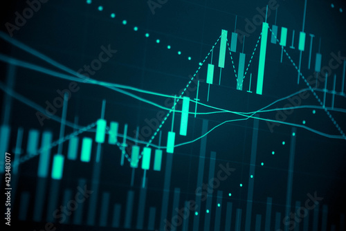 Stock market data on digital LED display. A daily market price and quotation of prices chart and candle stick tracking for Foreign Exchange trading.