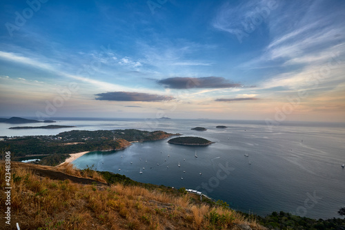 Phuket Island Thailand scenery on late afternoon with view on Nai Han Beach and Promthep Cape. 