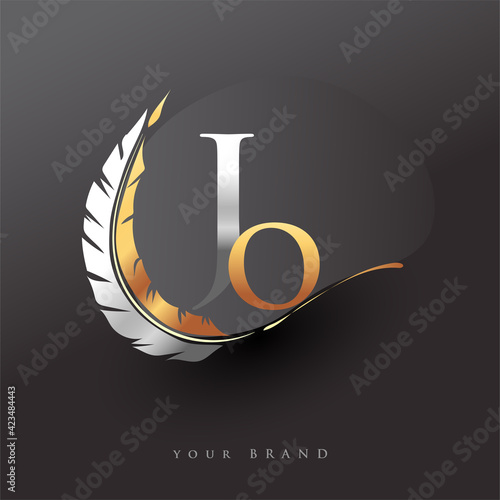 Initial letter JO logo with Feather Gold And Silver Color, Simple and Clean Design For Company Name. Vector Logo for Business and Company.