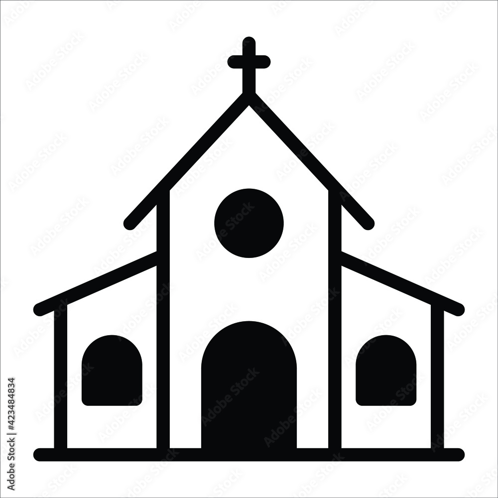 church, flat religious building line icon church, flat religious building line icon