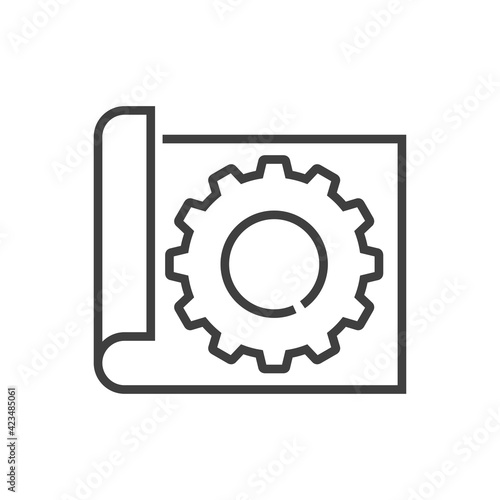 Diseño industrial. Plano de papel con engranaje con lineas de color gris