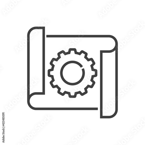 Diseño industrial. Plano de papel con engranaje con lineas de color gris