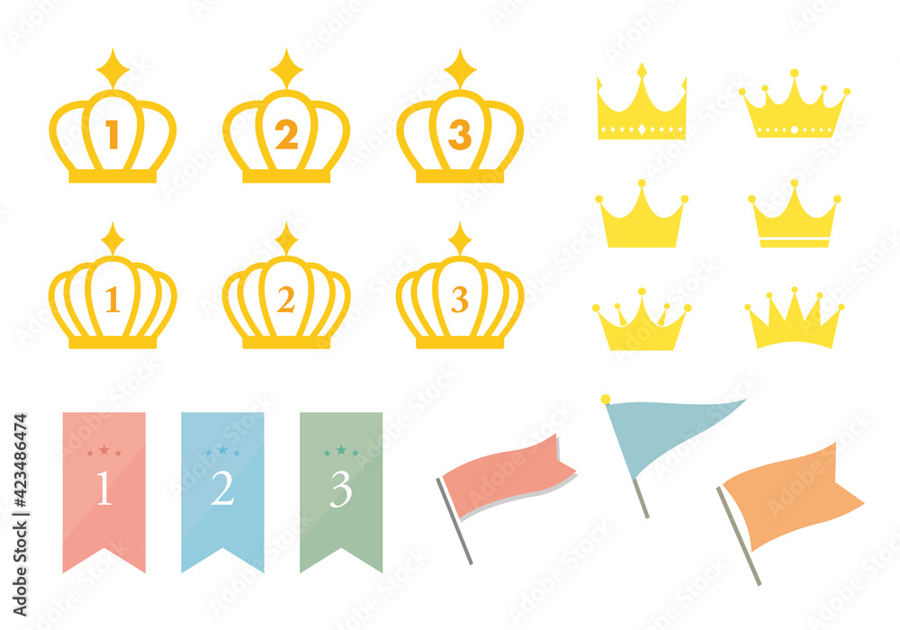 ランキングの王冠 リボン 旗のイラストセット Stock ベクター Adobe Stock