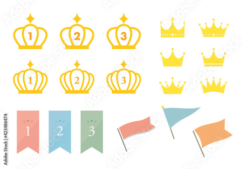 ランキングの王冠・リボン・旗のイラストセット