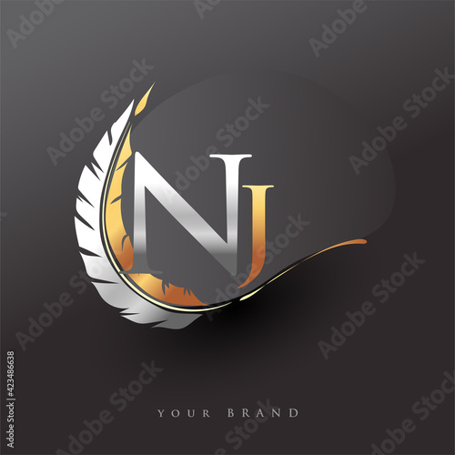 Initial letter NI logo with Feather Gold And Silver Color, Simple and Clean Design For Company Name. Vector Logo for Business and Company.