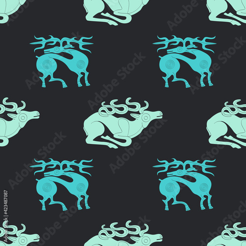 Seamless pattern with ancient Scythian art and animal motifs for your project photo