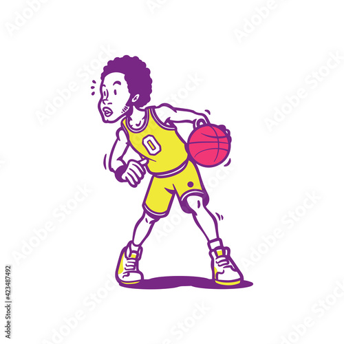 Fototapeta Naklejka Na Ścianę i Meble -  Dribbling Basketball Player Cartoon Vector