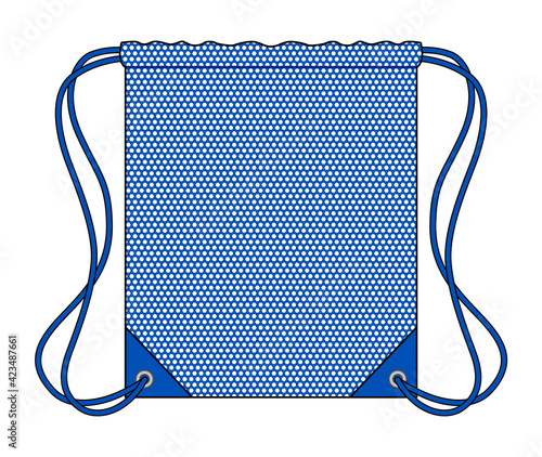 Flat Mesh Blue Drawstring Bag Template Vector On White Background
