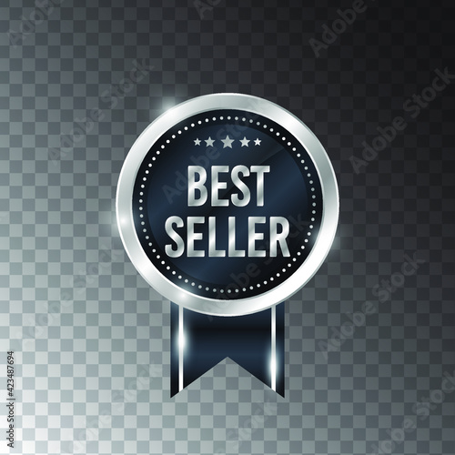 Silver best seller badge on transparent background. Eps 10 vector illustration.