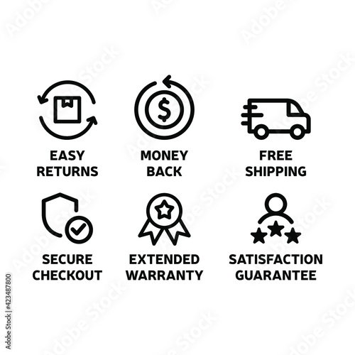 E-commerce security badges risk-free shopping icons set. Eps 10 vector illustration.
