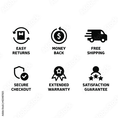 E-commerce security badges risk-free shopping icons set. Eps 10 vector illustration.