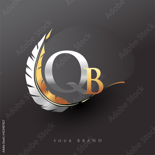 Initial letter QB logo with Feather Gold And Silver Color, Simple and Clean Design For Company Name. Vector Logo for Business and Company.