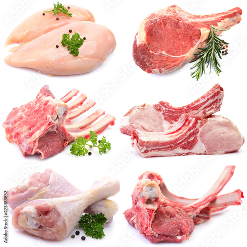 Meat collection on white background