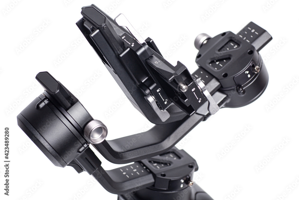 Professional Gimbal stabilizer 3-Axis for camera isolated on white background. Professional Gimbal stabilizer 3-Axis for camera isolated on white background.