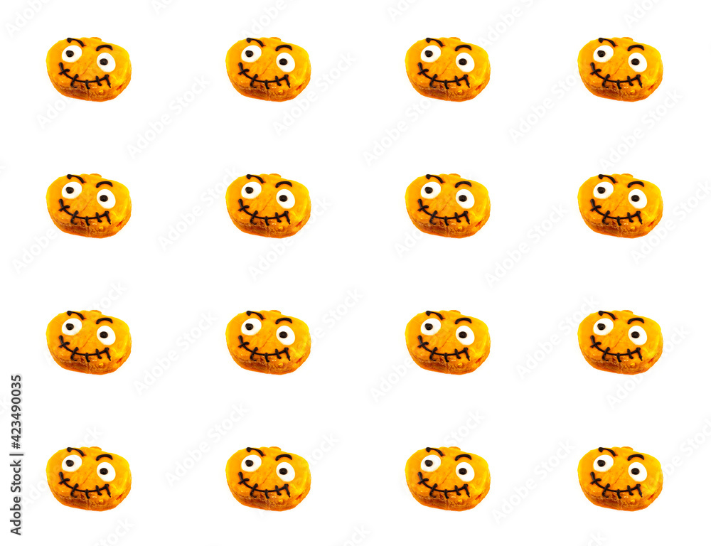 Fototapeta premium jack lantern donut pattern bright on white isolated background halloween symbol