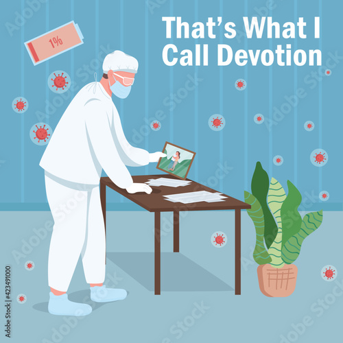 Doctor burnout social media post mockup. That is what I call devotion phrase. Web banner design template. Healthcare booster, content layout with inscription. Poster, print ads and flat illustration