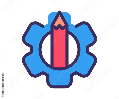 pen gear creativity single isolated icon with filled line and outline flat style