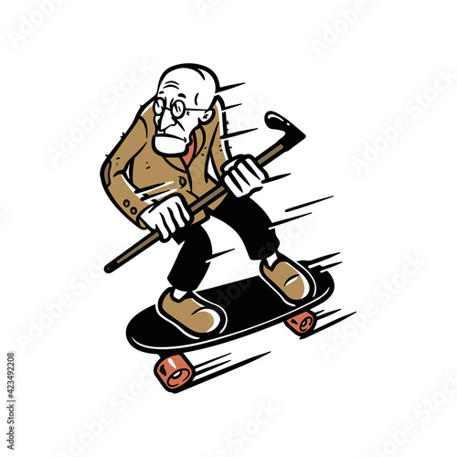 Old Man Skate Cartoon Vector