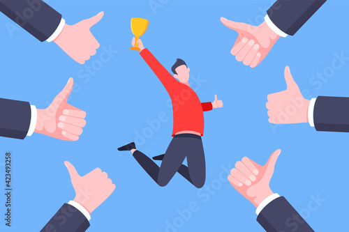 Employee recognition or proud worker of the month business concept flat style design vector illustration.