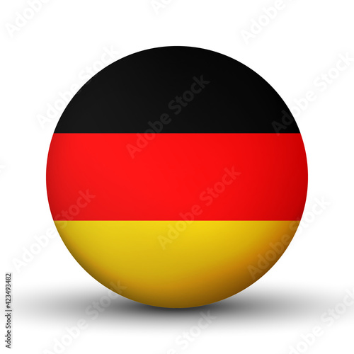 Glass light ball with flag of Germany. Round sphere  template icon. German national symbol. Glossy realistic ball  3D abstract vector illustration highlighted on a white background. Big bubble
