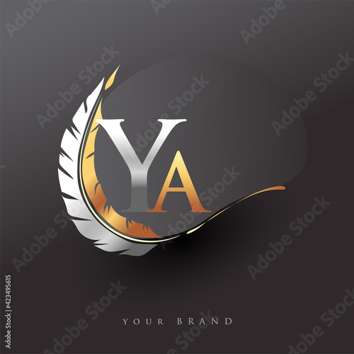 Initial letter YA logo with Feather Gold And Silver Color, Simple and Clean Design For Company Name. Vector Logo for Business and Company.