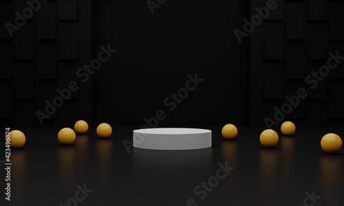 3d rendering of white podium in black interior for product presentation. Product advertising mockup scene. © ASM