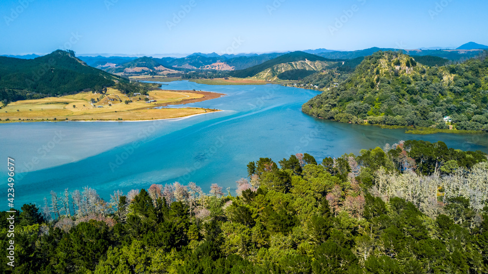 Aerial view on a little harbour. Coromandel, New Zealand. Aerial view on a little harbour. Coromandel, New Zealand.