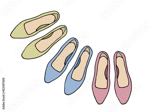 手描き風パンプスイラストセット　3色