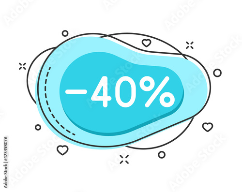40 percent color bubble shape discount with decorations isolated on white background. Business discount stickers for shops and promo advertising