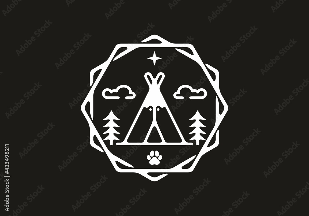 Black and white indian camp illustration Black and white indian camp illustration