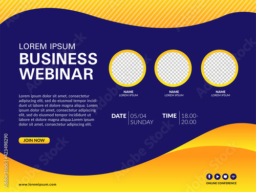 Live webinar invite template. Banner live webinar promotion for social media.