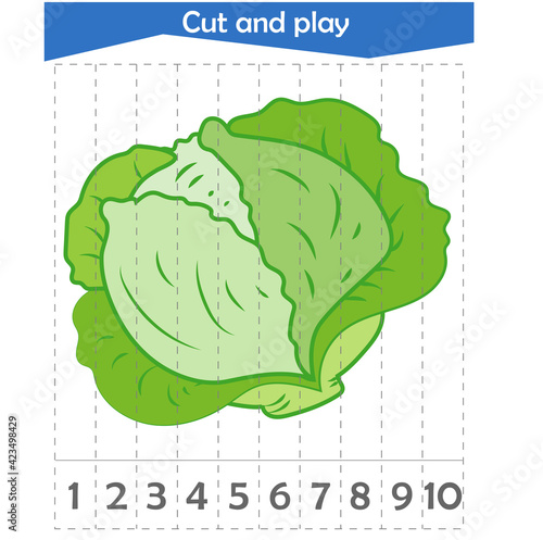  Math puzzle for children. We cut and collect. Cabbage