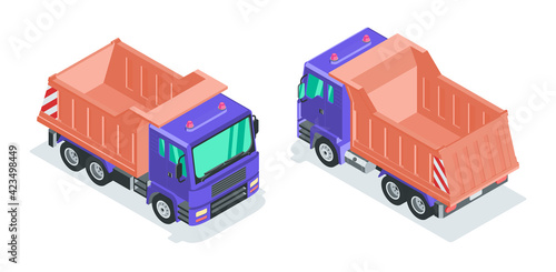 Dump truck. Isometric vector illustration in flat style on a white background.