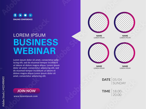 Live webinar invite template. Banner live webinar promotion for social media.

