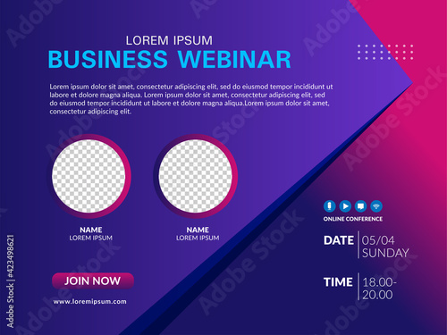 Live webinar invite template. Banner live webinar promotion for social media.
