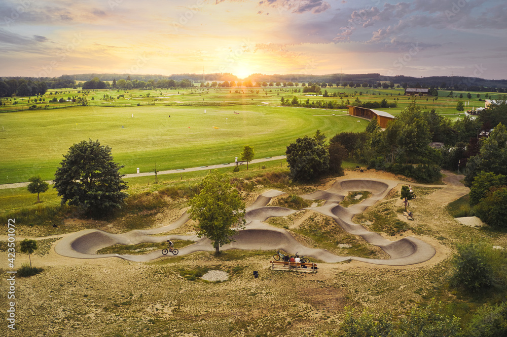 sunset at the pumptrack with golf course in the background, Germering,  Germany Stock Photo | Adobe Stock