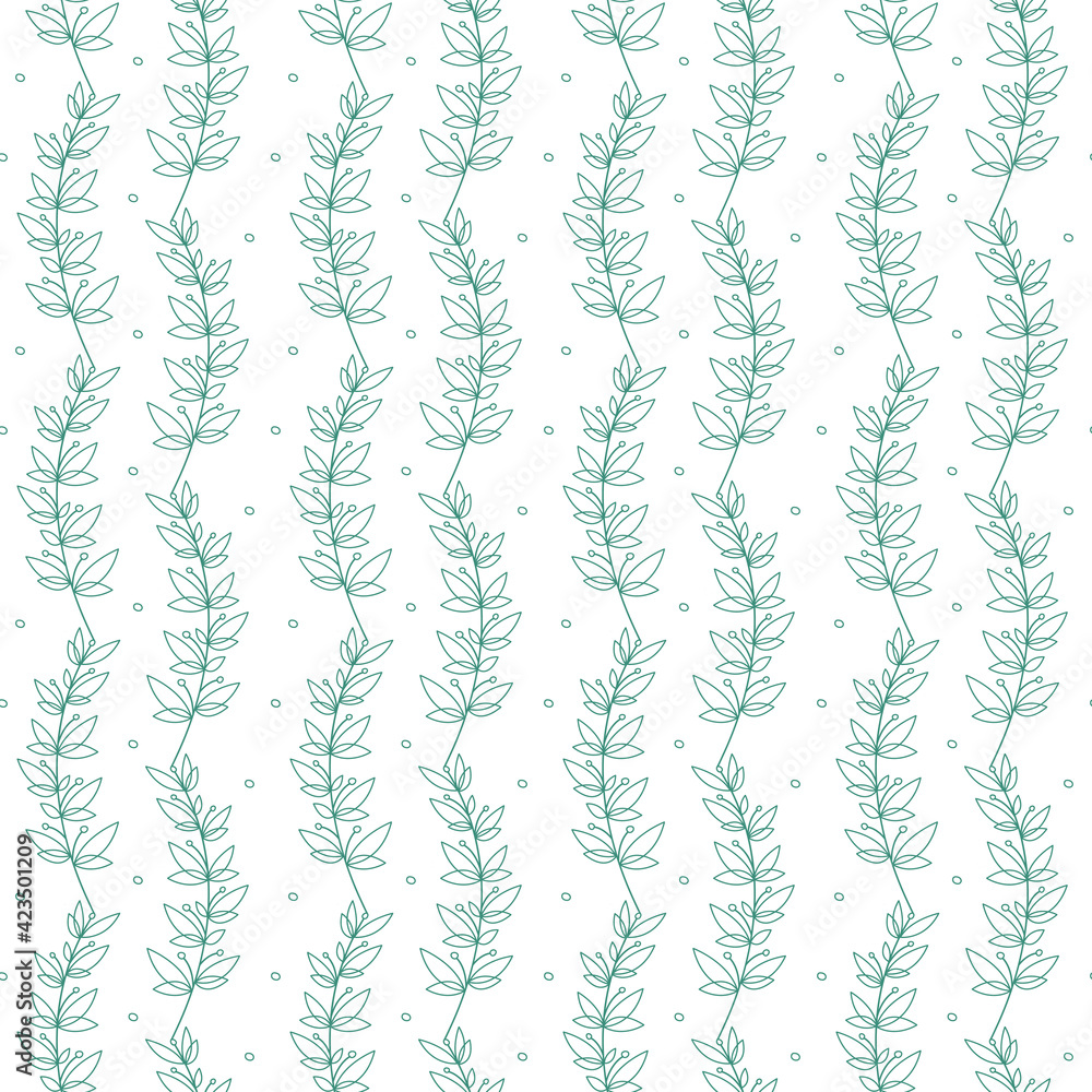 thin twigs with leaves and circles seamless pattern