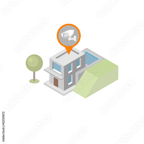 Video surveilance in private house icon. Isometric sequrity illustration.