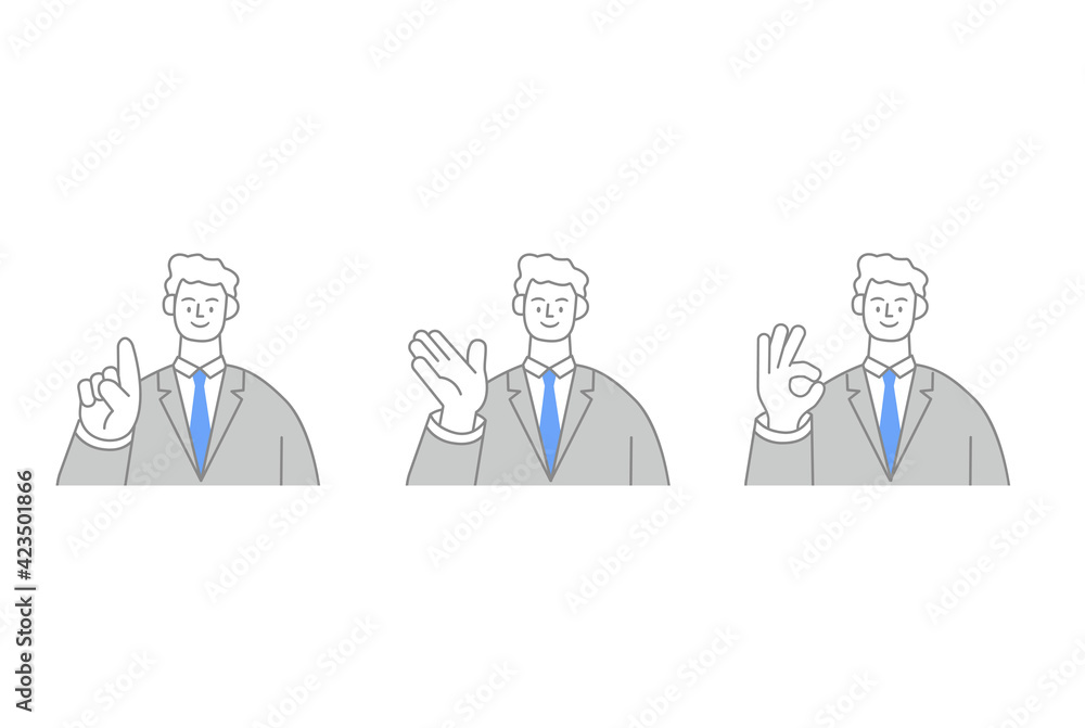 職業イラスト/Businessman/笑顔&ジェスチャー/スーツ姿のビジネスマン 職業イラスト/Businessman/笑顔&ジェスチャー/スーツ姿のビジネスマン