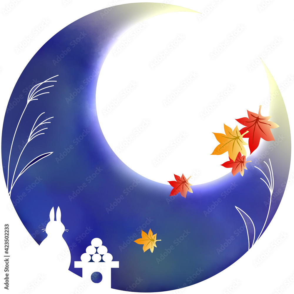 中秋の名月 夜に浮かぶもみじ Stock Illustration | Adobe Stock