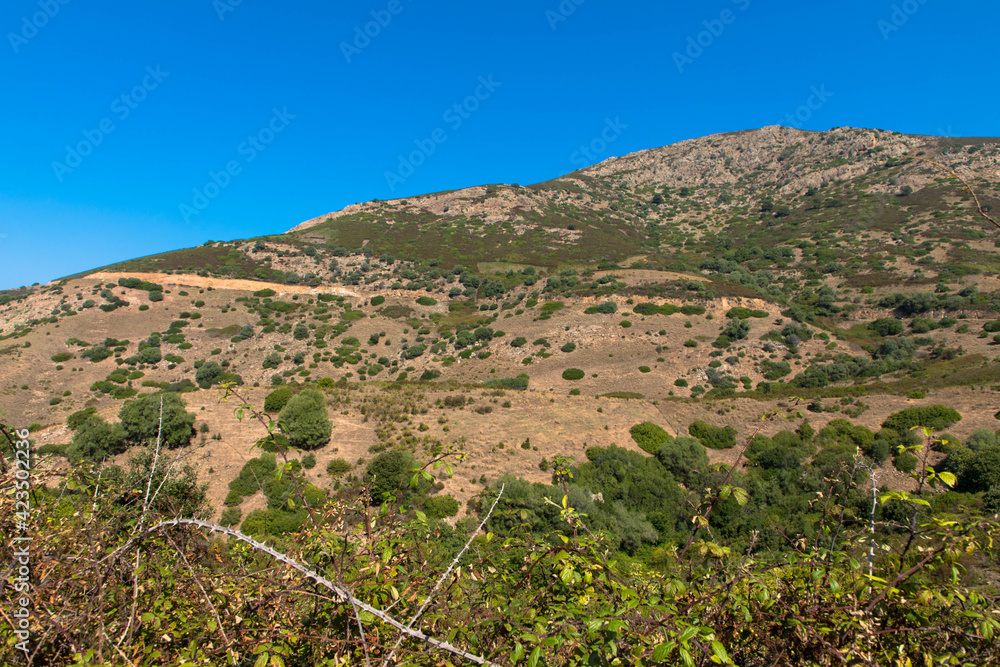 Natural landscape and hiking area of the famous GR20 route from the Plateau of Coscione, Corsica, France Natural landscape and hiking area of the famous GR20 route from the Plateau of Coscione, Corsica, France